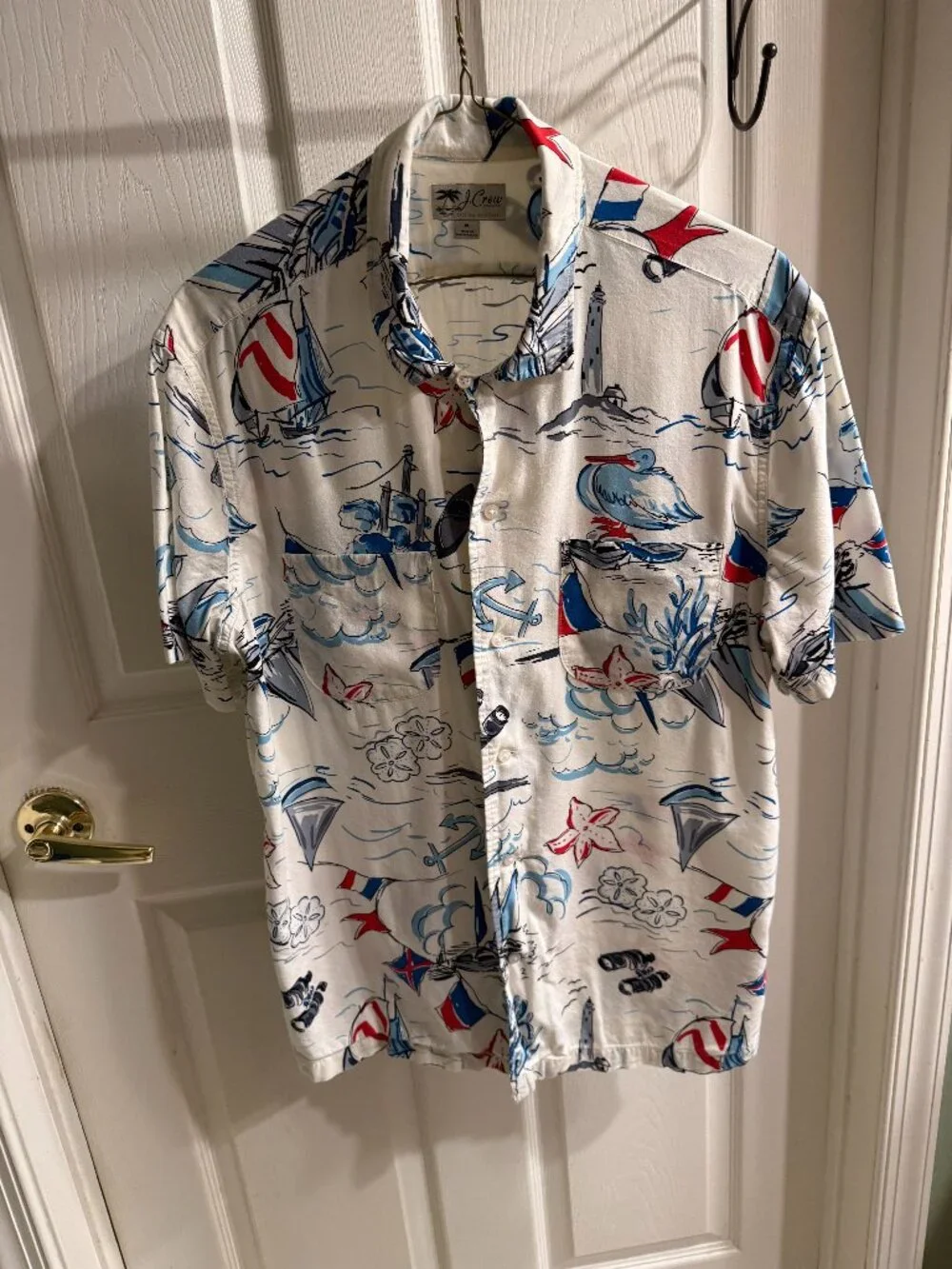 J. Crew Men's Short-Sleeved Shirt in Sailboat Print, Medium
